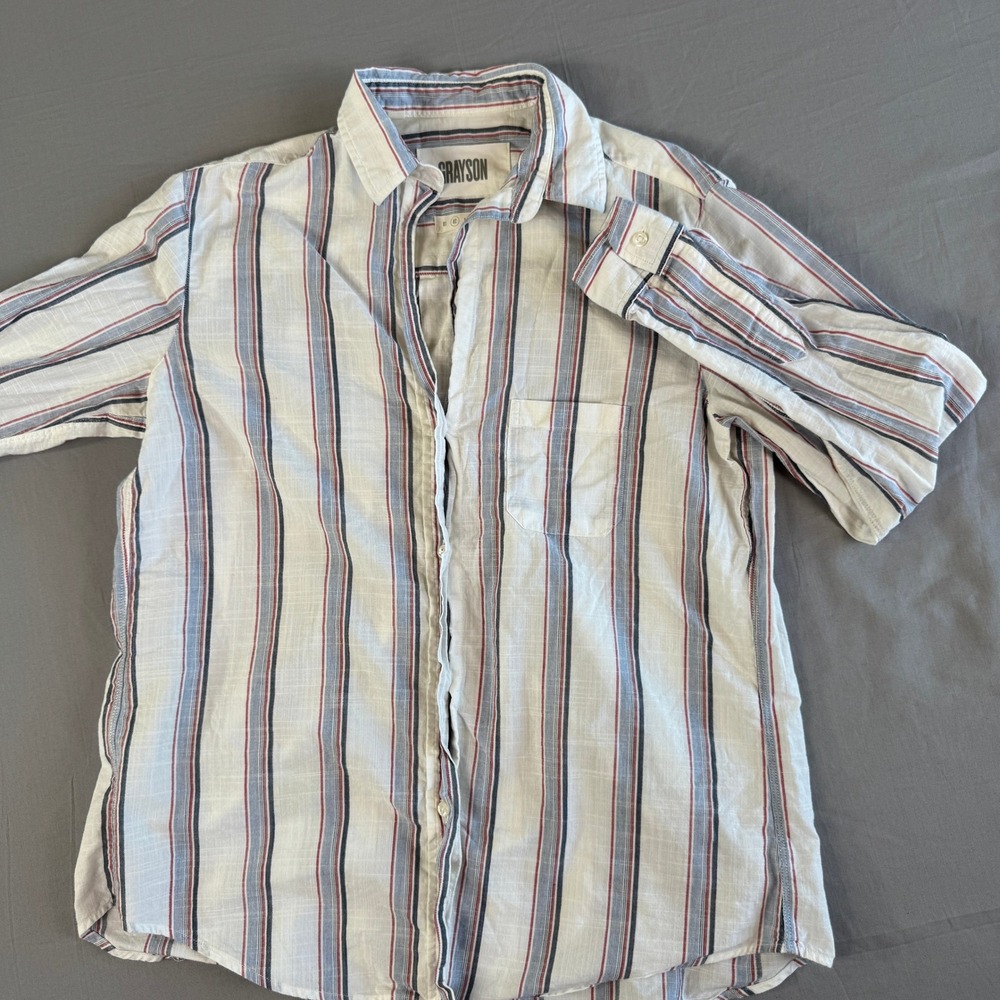 Grayson The Hero Button Down Shirt Size 2 White Striped Cotton Casual Top